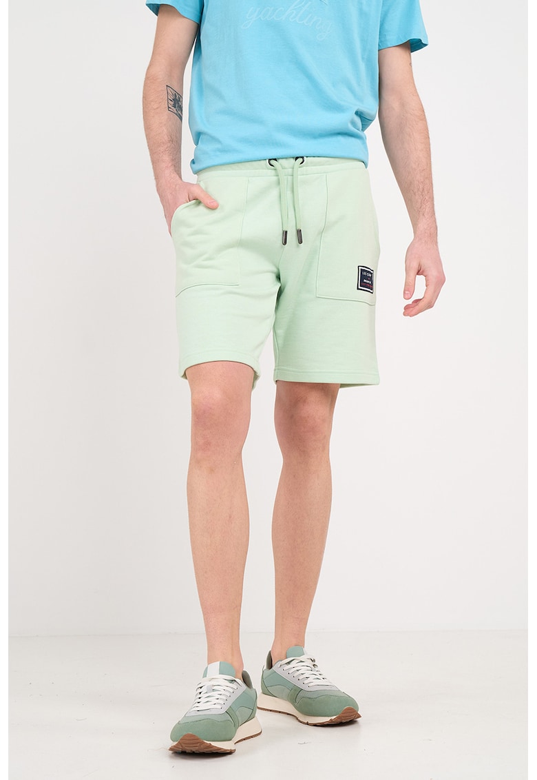 Pantaloni scurti din amestec de bumbac cu snururi de ajustare - Verde fistic