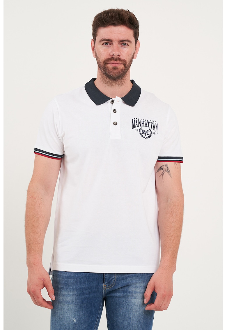 Tricou polo cu guler contrastant - Alb/Albastru ultramarin