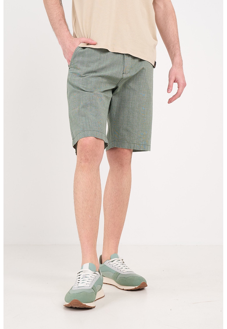 Pantaloni scurti din bumbac cu buzunare laterale - Verde melange