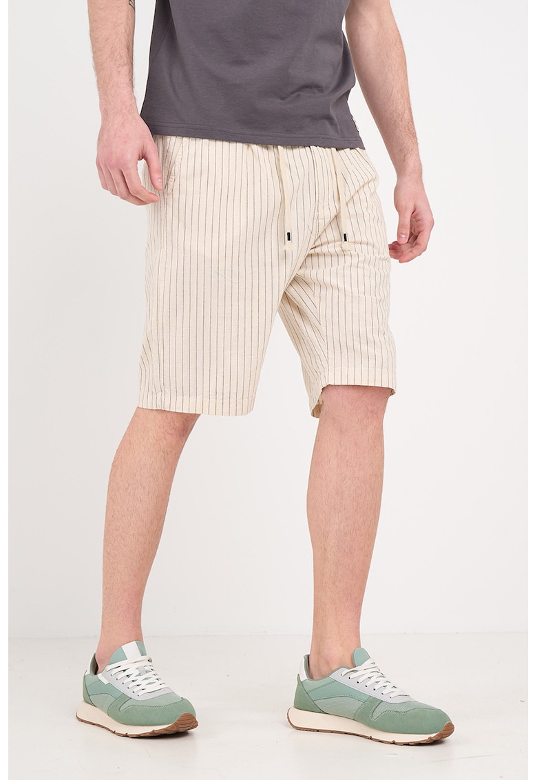Pantaloni scurti cu model in dungi - Gri inchis/Bej deschis