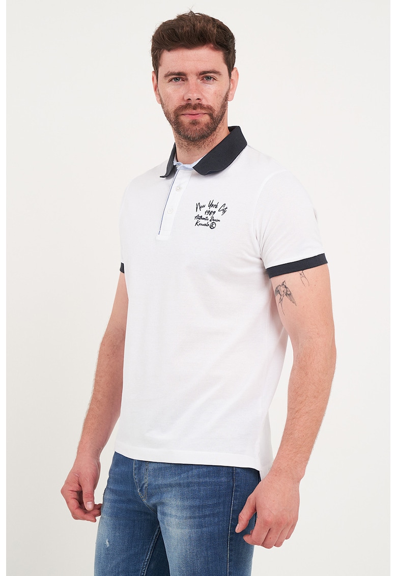 Tricou polo din bumbac cu terminatii contrastante - Alb/Negru