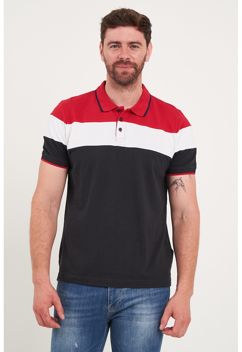 Tricou polo cu model colorblock - Rosu/Alb/Negru