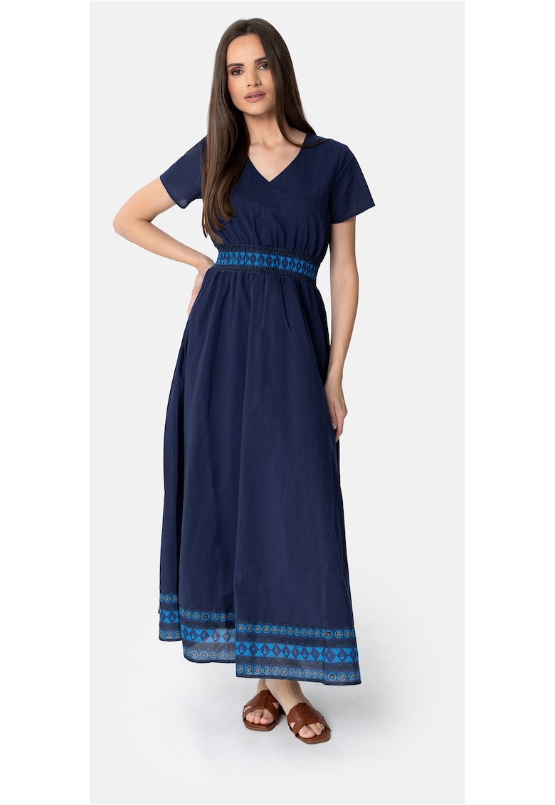 Rochie bumbac decolteu V - albastru marin - Albastru marin