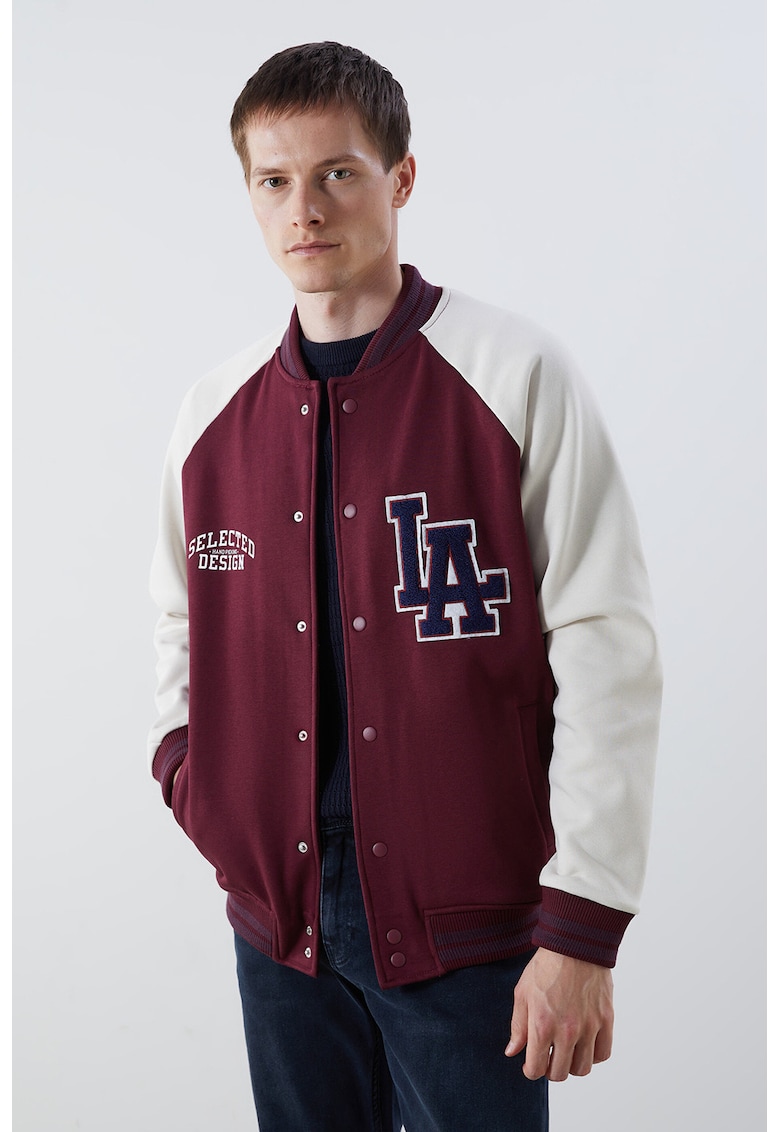 Jacheta bomber cu maneci raglan - Alb/Visiniu