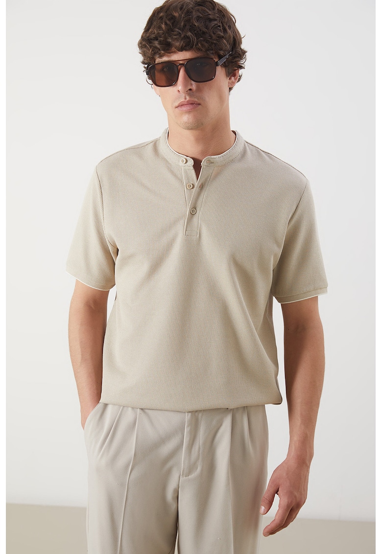 Tricou uni din amestec de bumbac - Bej