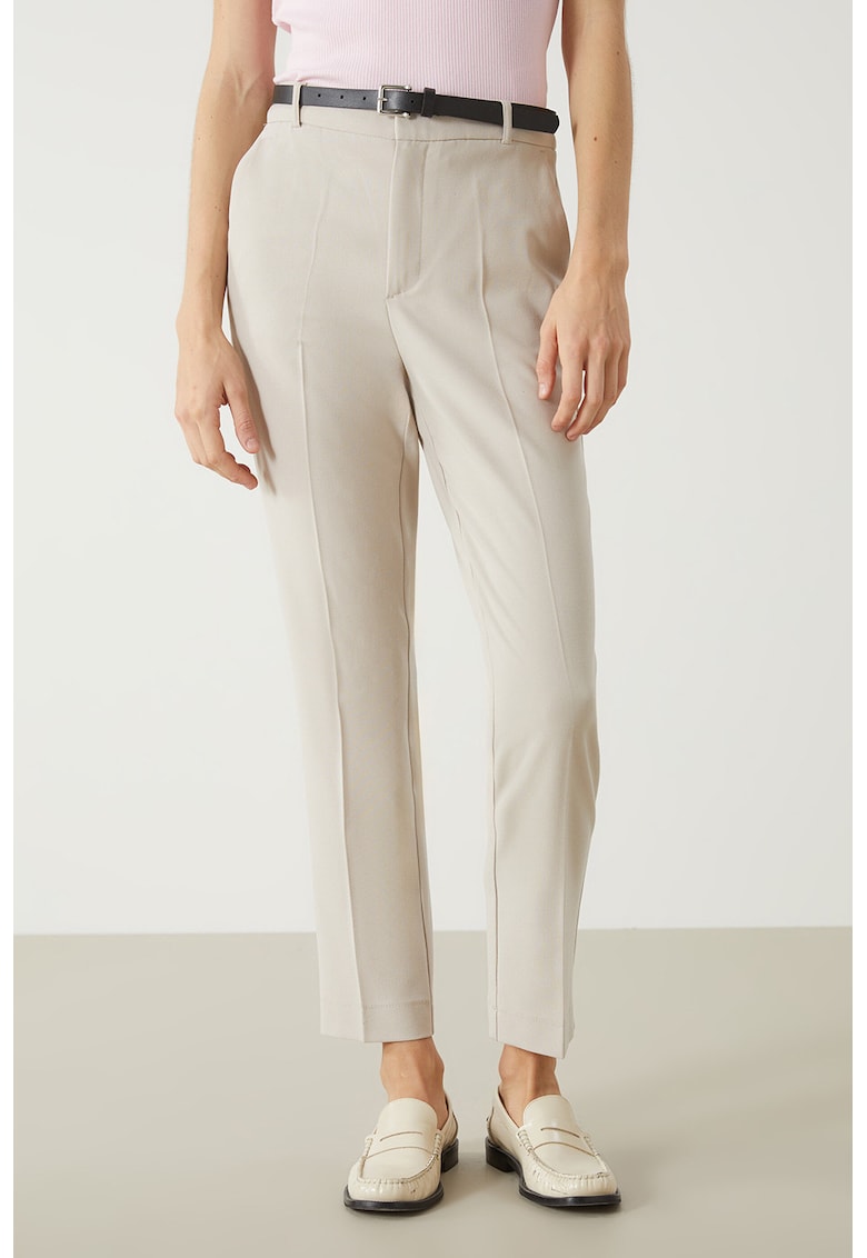 Pantaloni eleganti cu croiala conica si curea - Bej deschis