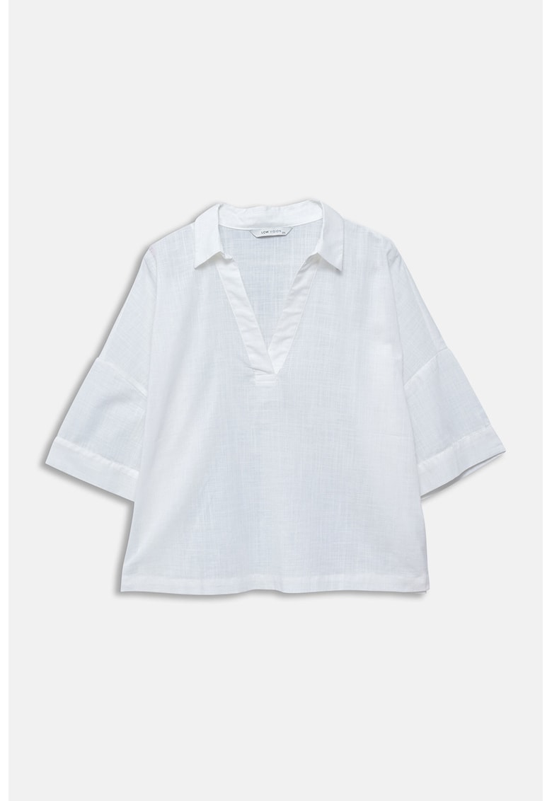 Bluza cu decolteu in V si maneci cazute - Alb