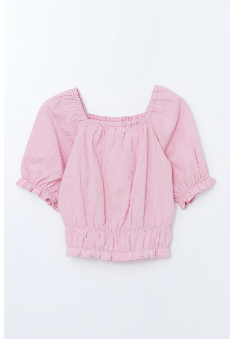 Bluza cu decolteu patrat cu margini elastice - Roz