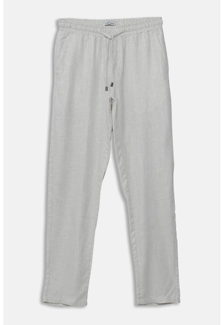Pantaloni din amestec de in cu snur - Grej
