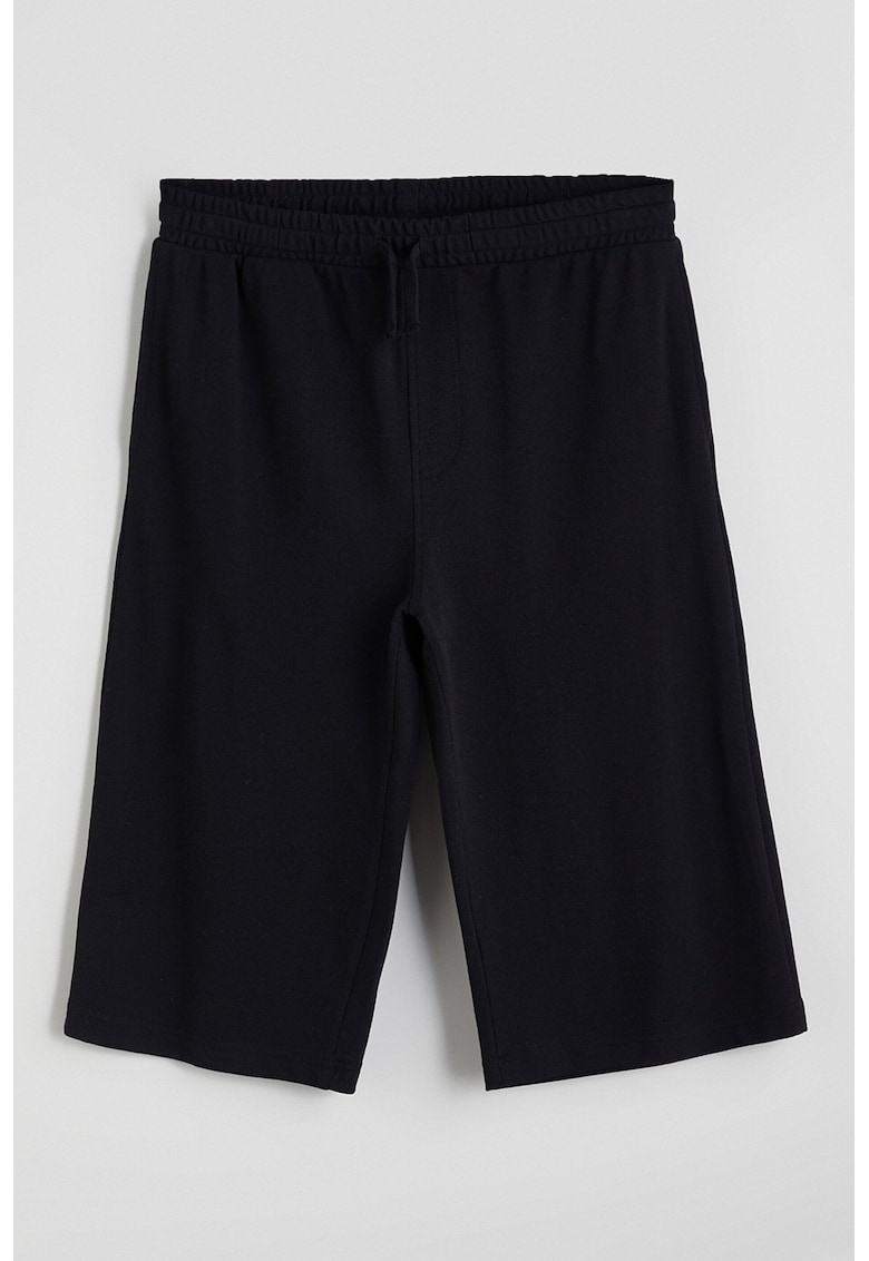 Pantaloni uni din amestec de bumbac cu maneci trei sferturi - Negru