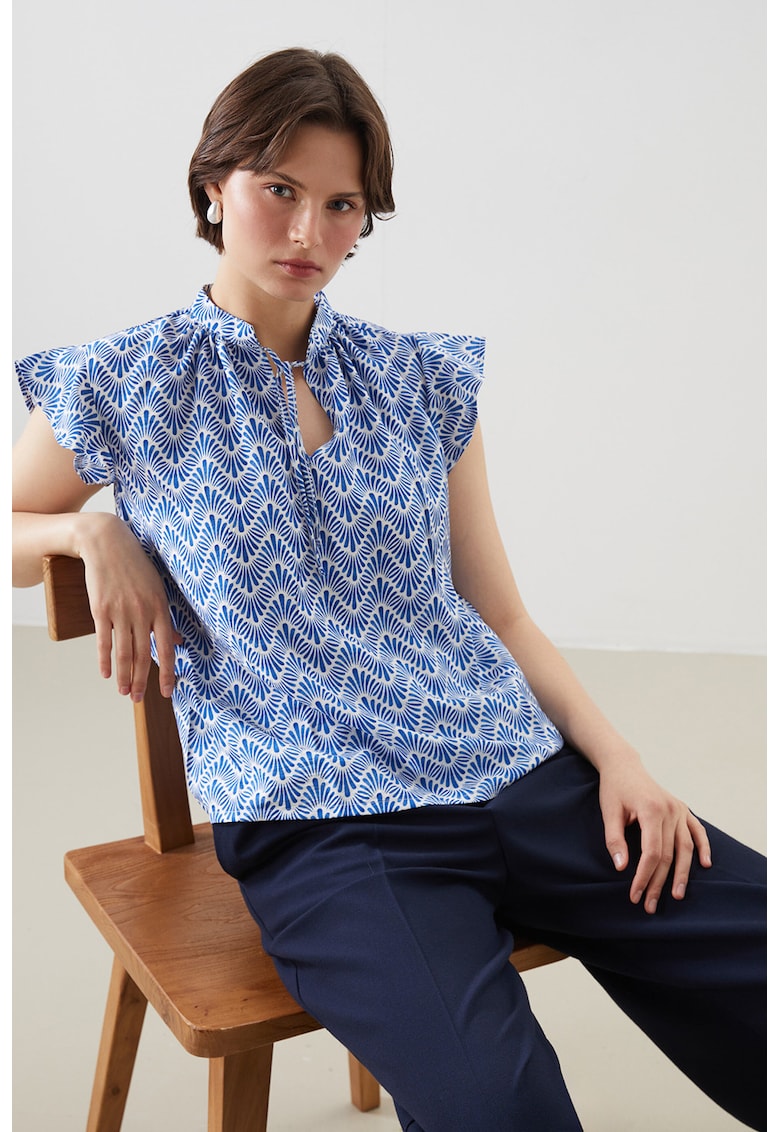 Bluza cu model si snururi - Alb/Albastru