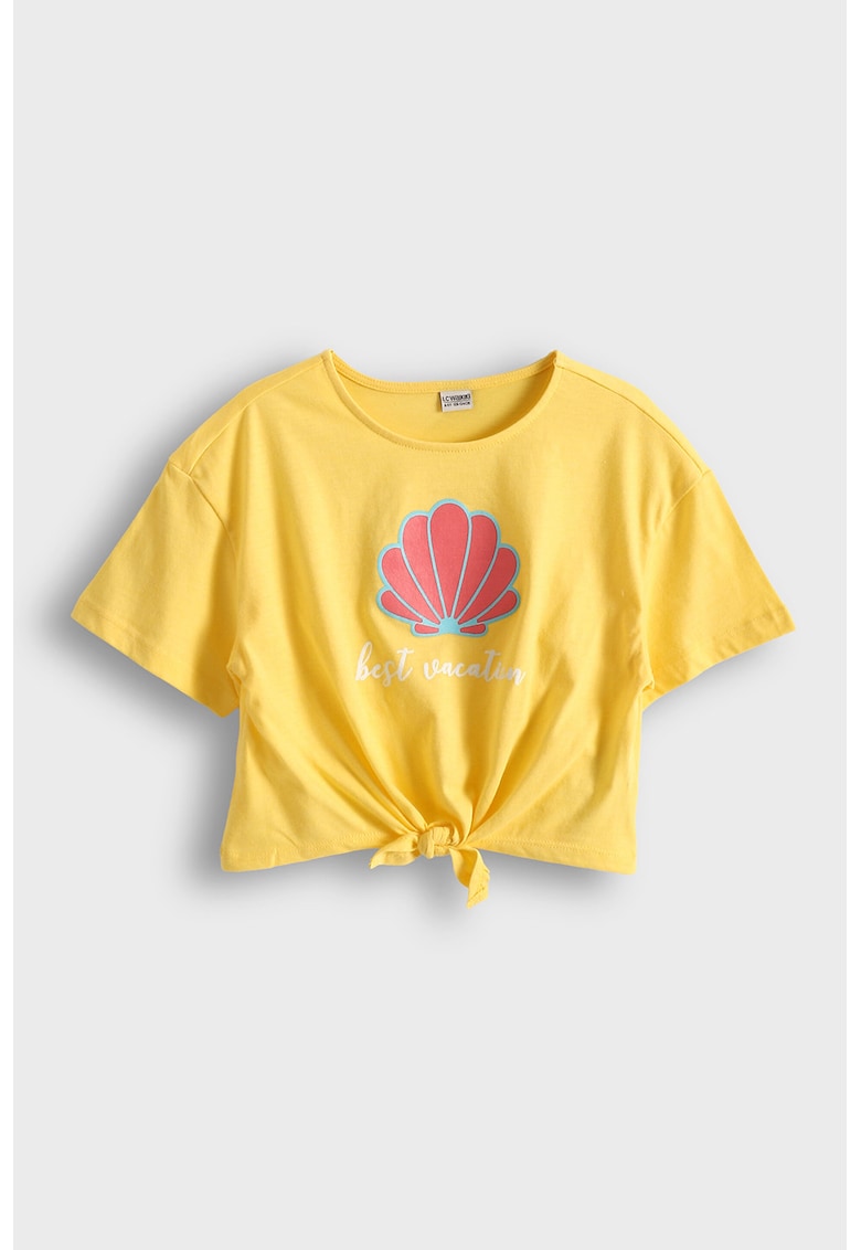 Tricou din amestec de bumbac cu nod frontal - Galben