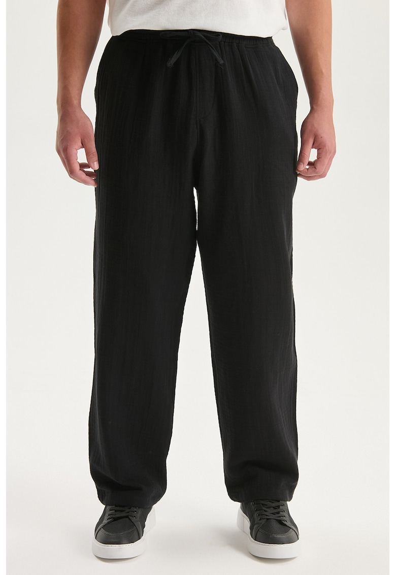 Pantaloni de bumbac cu snur - Negru
