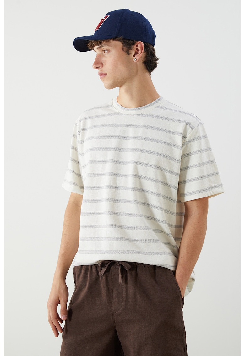 Tricou cu dungi - Alb/Violet prafuit