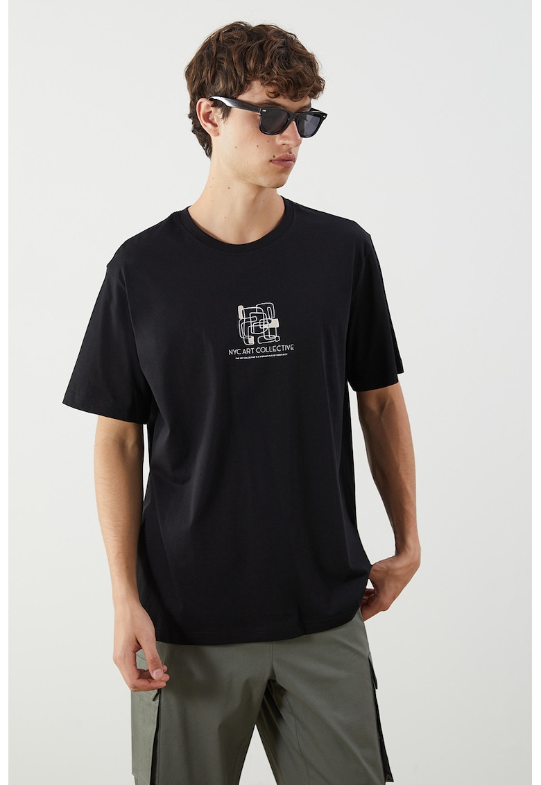 Tricou de bumbac cu imprimeu grafic - Negru
