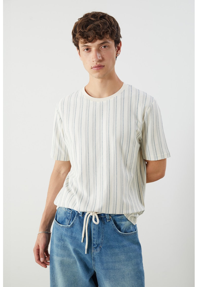 Tricou in dungi - din amestec de bumbac - Verde/Alb fildes
