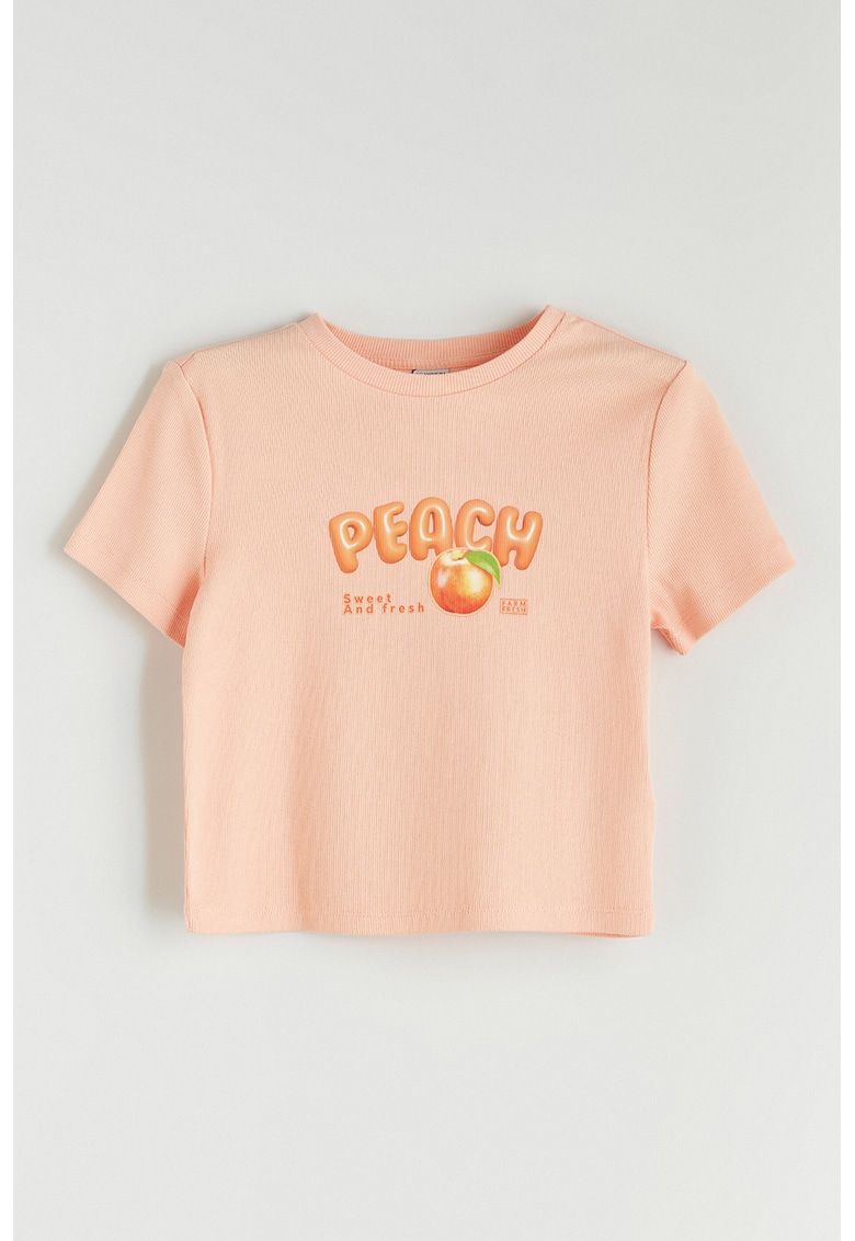 Tricou cu decolteu la baza gatului si piersici - Portocaliu