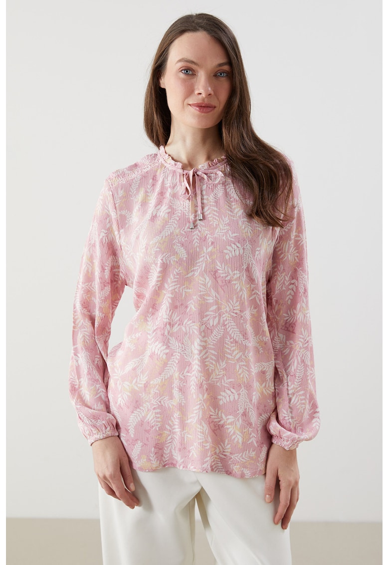 Bluza lejera cu model floral - Alb/Roz