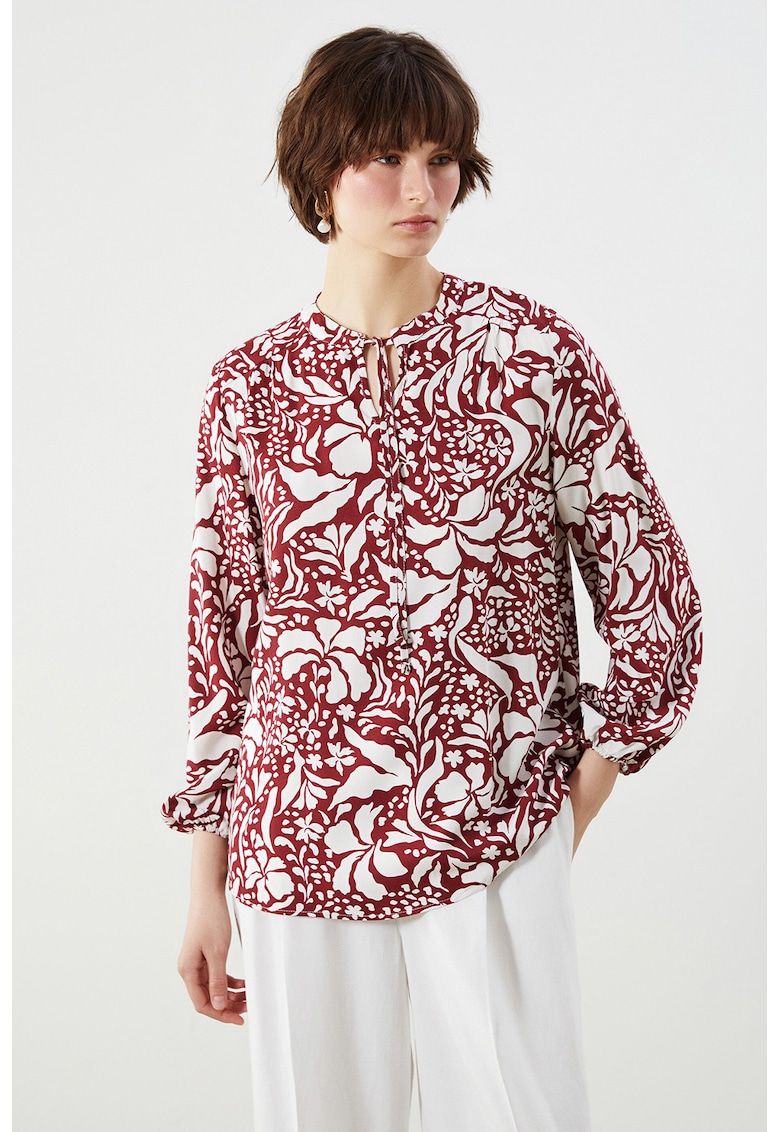 Bluza-tunica cu imprimeu floral - Rosu/Alb