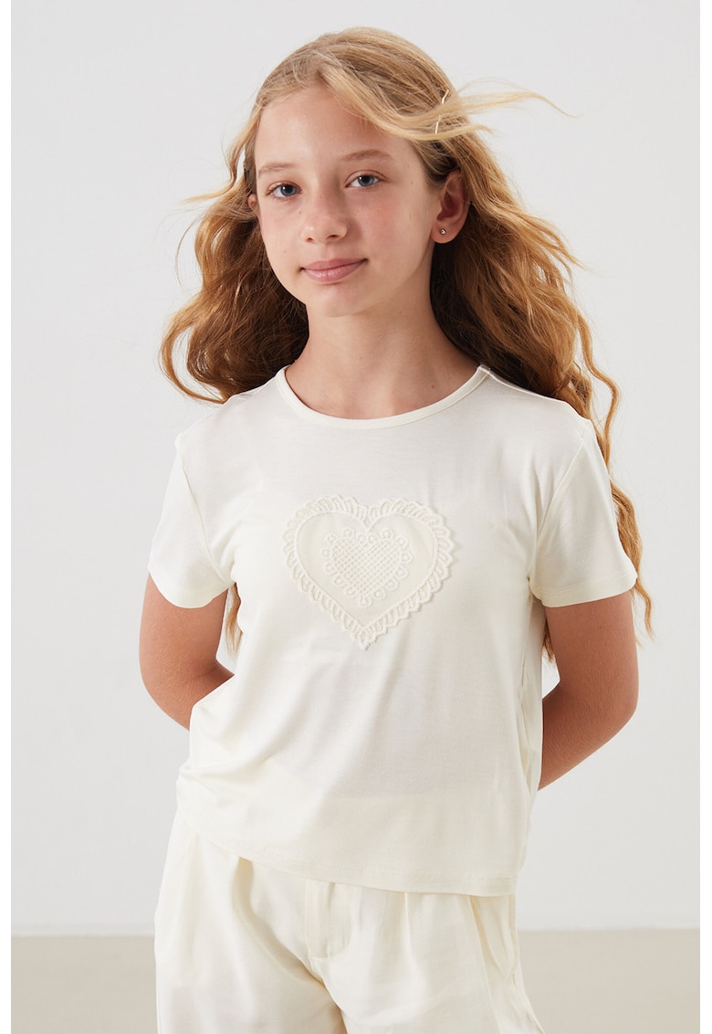 Tricou cu inima brodata - Galben pal