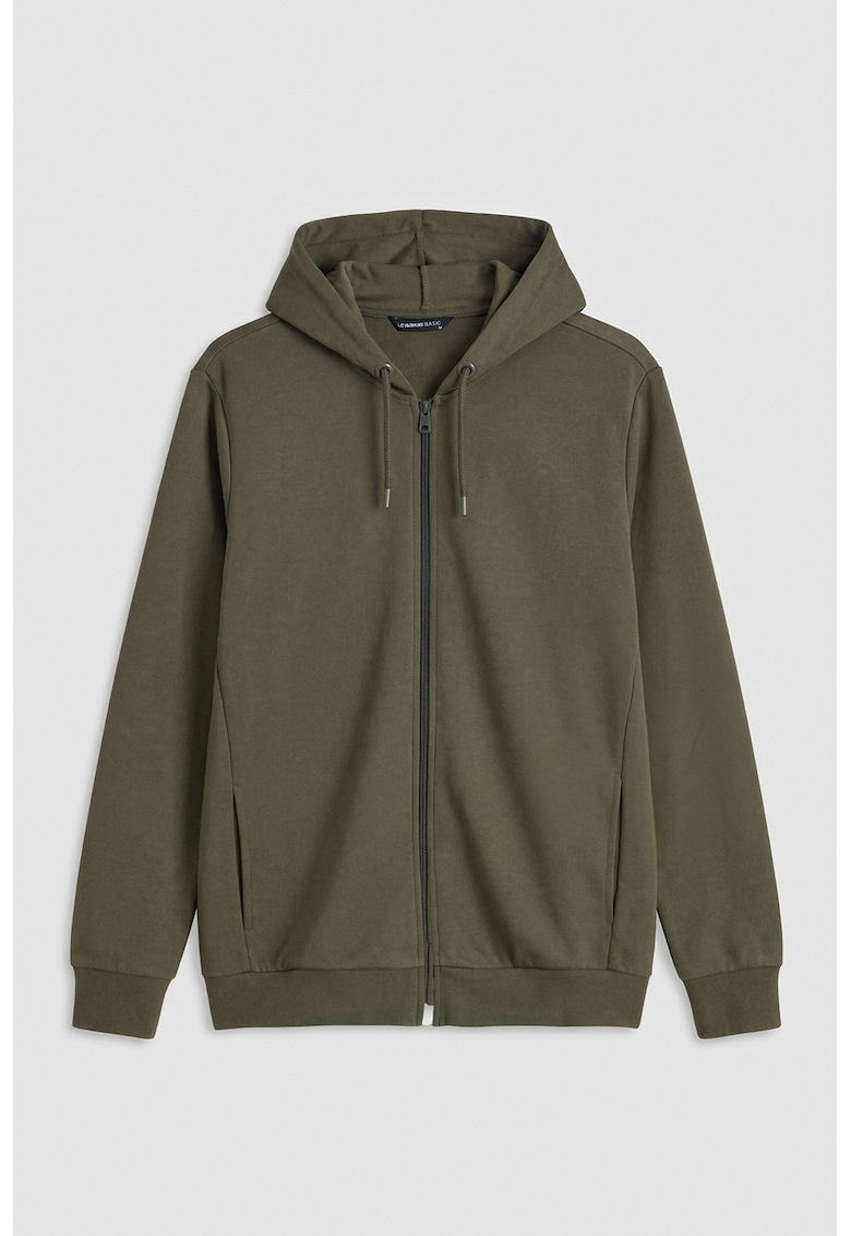 Hanorac uni regular fit cu fermoar - Verde masliniu