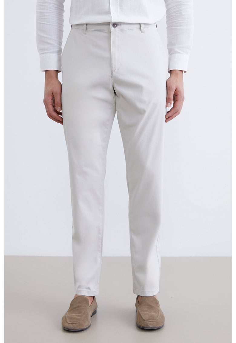 Pantaloni chino cu talie medie - Bej deschis