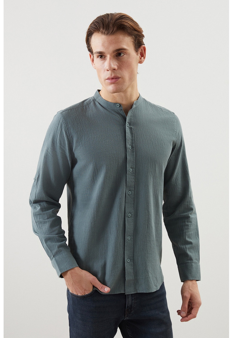 Camasa slim fit cu guler Mao - Verde feriga