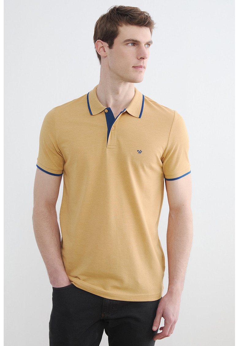 Tricou polo slim fit - Galben/Bleumarin
