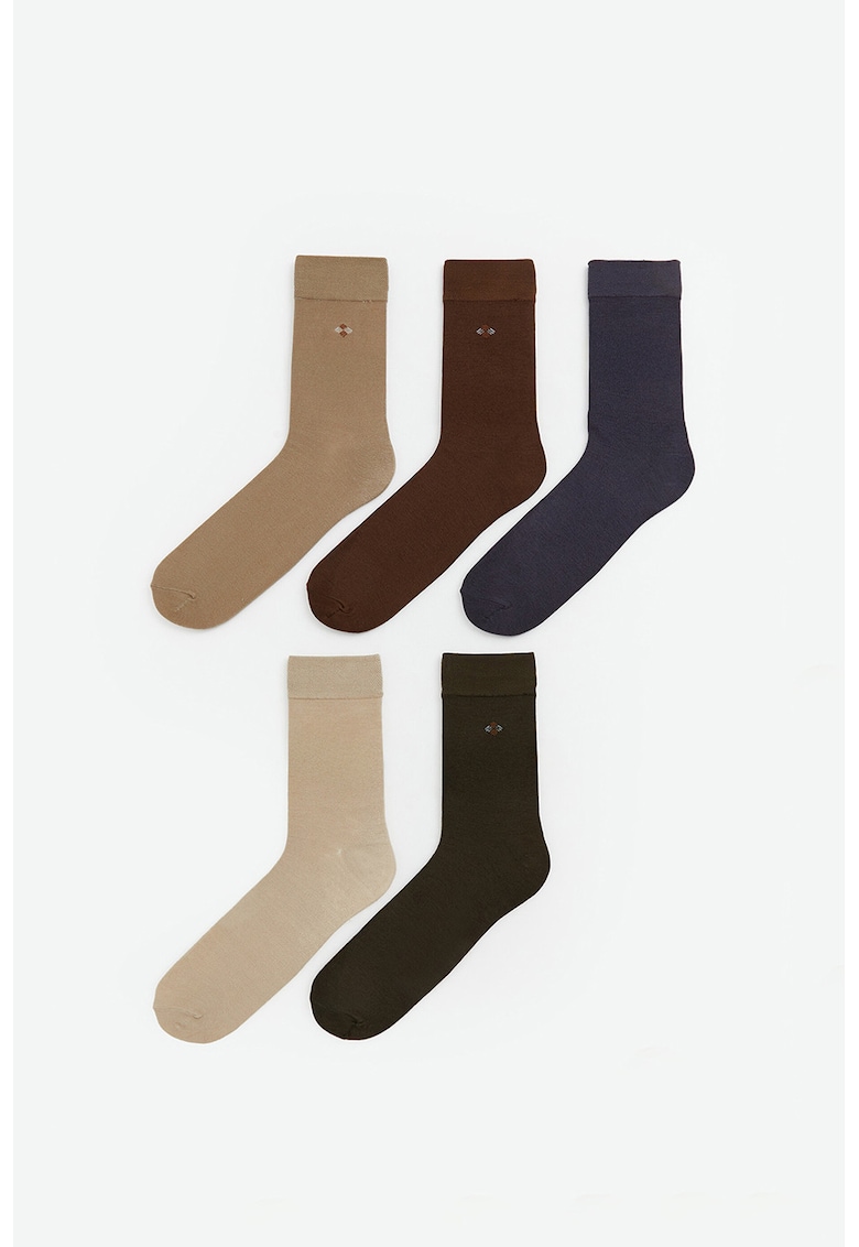 Set de sosete lungi cu detaliu discret - 5 perechi - Maro/Rosu inchis/Bleumarin