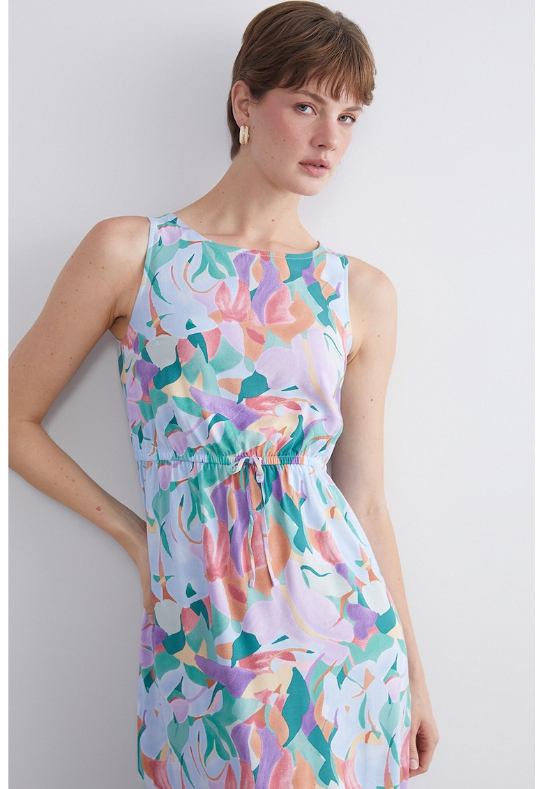 Rochie midi cu talie elastica - Verde/Albastru deschis