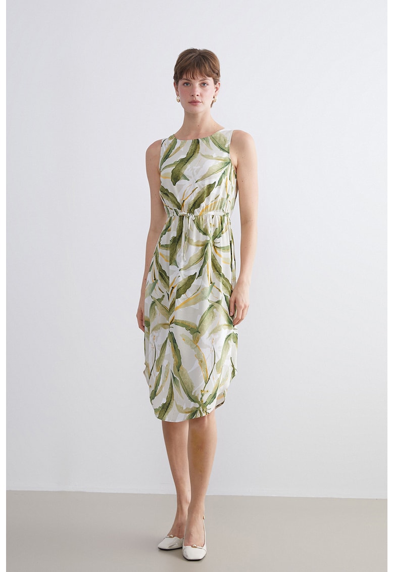 Rochie midi cu talie elastica - Verde/Crem