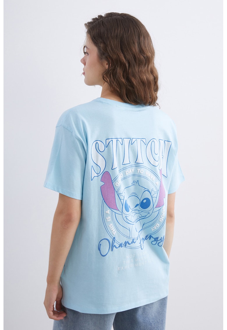 Tricou lejer cu model Stitch - Albastru deschis