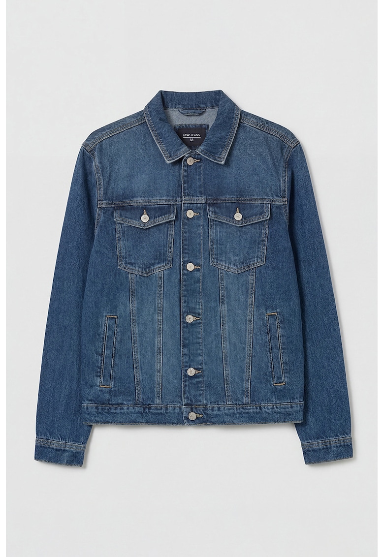 Jacheta din denim cu aspect decolorat - Bleumarin