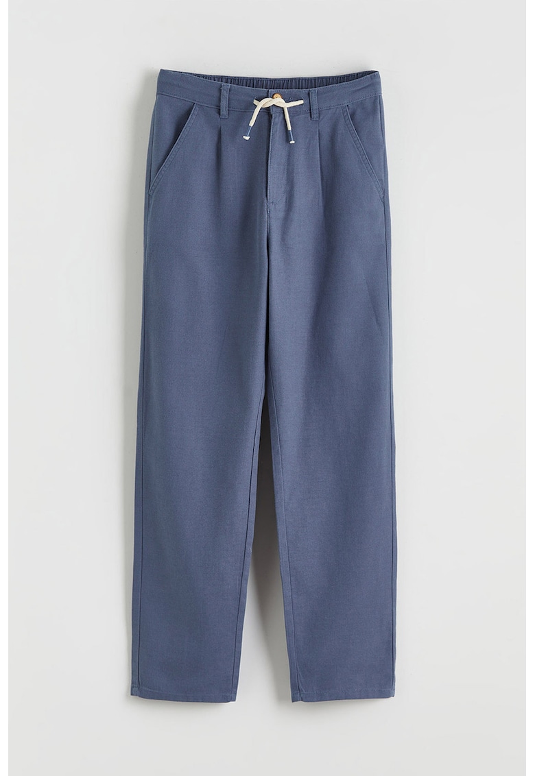 Pantaloni din amestec de in cu snur in talie - Albastru