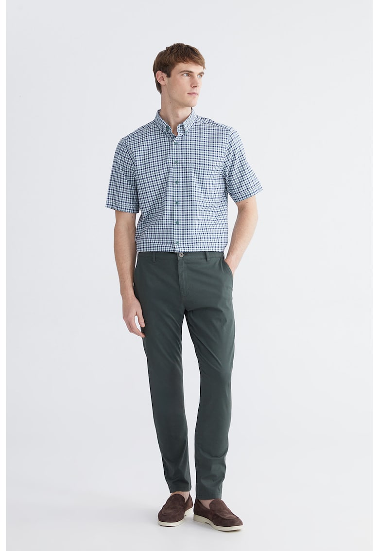 Camasa regular fit in carouri cu maneci scurte - Verde