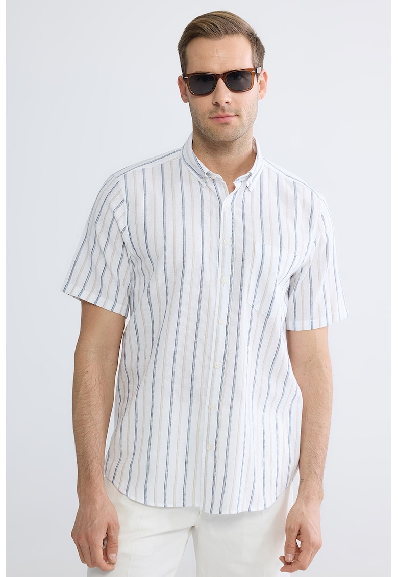 Camasa regular fit de bumbac cu maneci scurte - Bej
