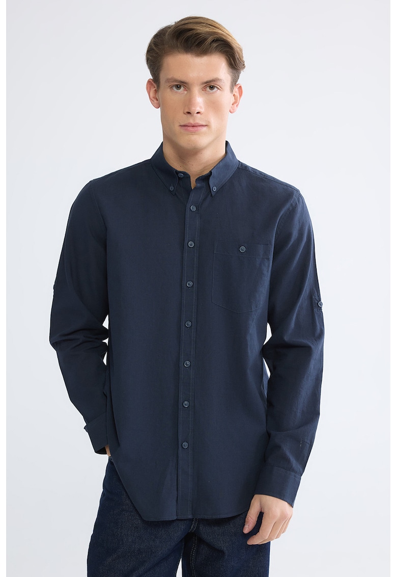 Camasa Oxford de bumbac si in - Bleumarin