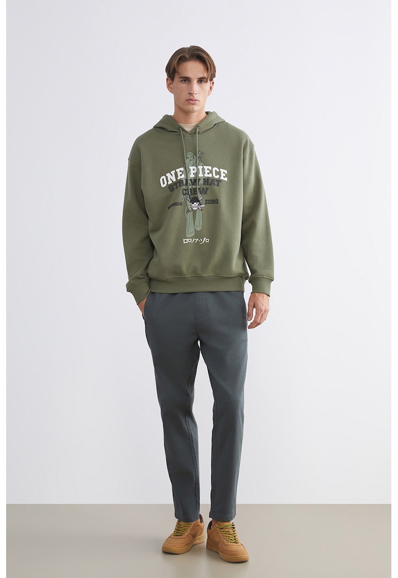 Pantaloni de trening cu snururi si model uni - Verde englez