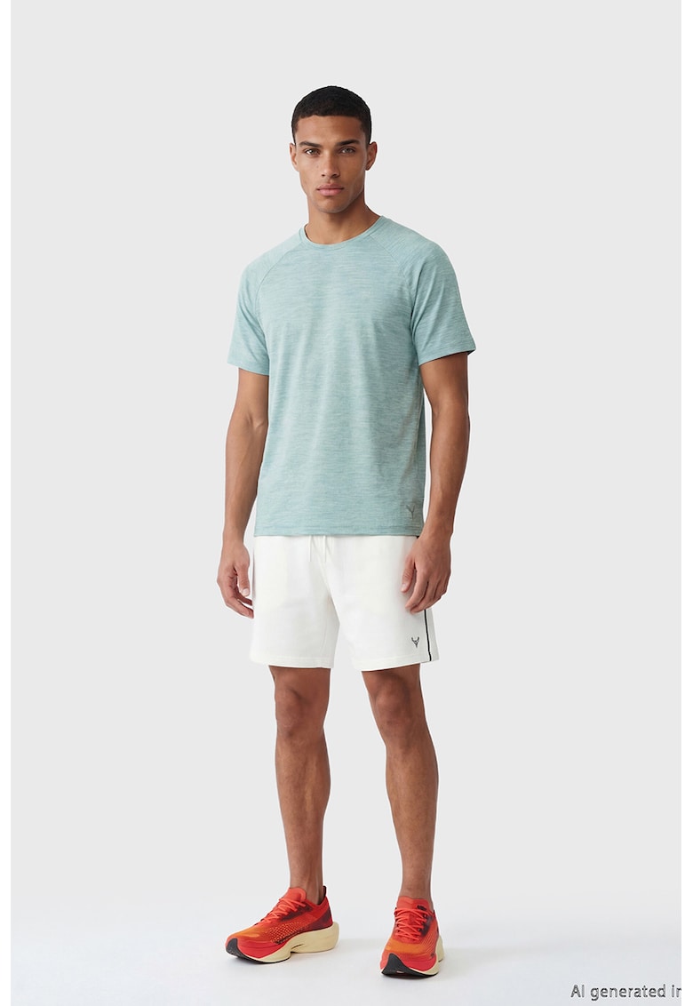 Tricou cu decolteu la baza gatului si maneci raglan - Albastru pastel