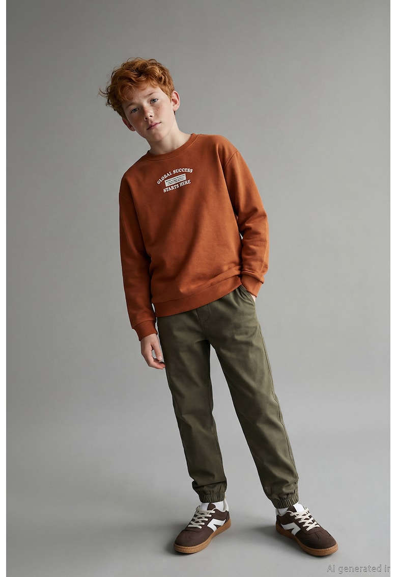 Pantaloni jogger de bumbac cu snur - Kaki