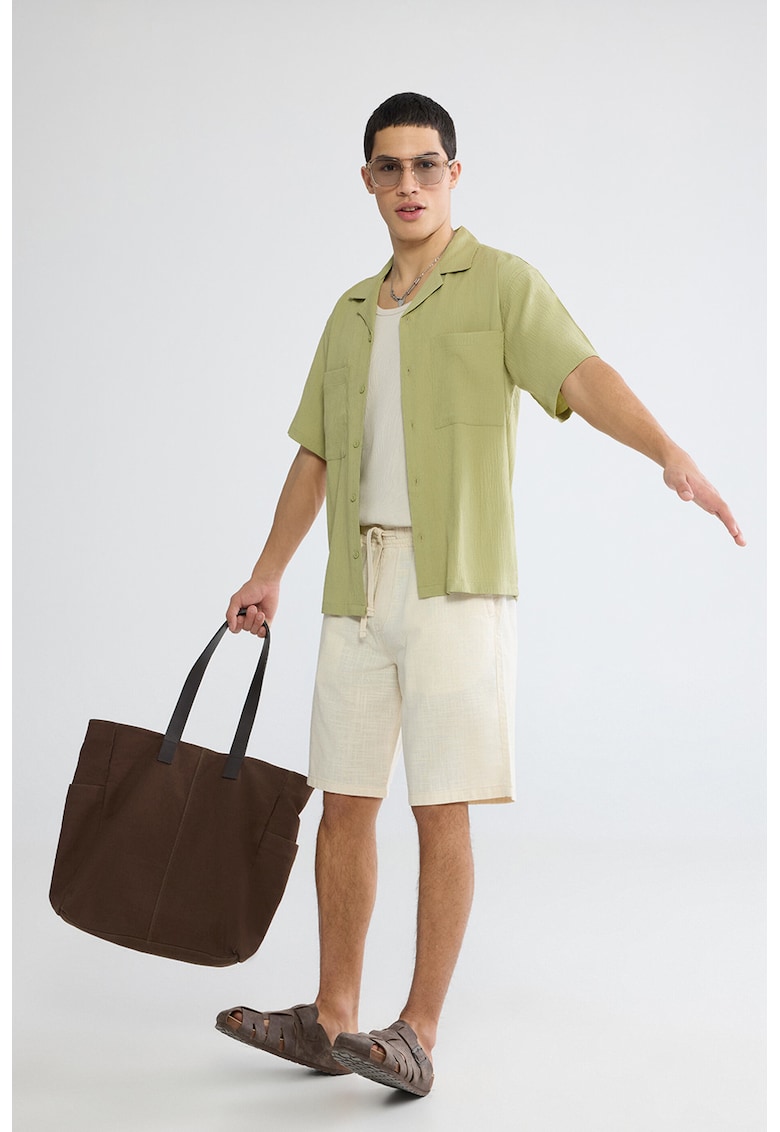 Pantaloni scurti de bumbac cu buzunare laterale - Bej deschis