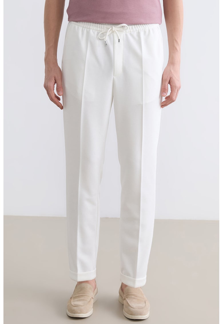 Pantaloni regular fit cu pensa - Alb fildes