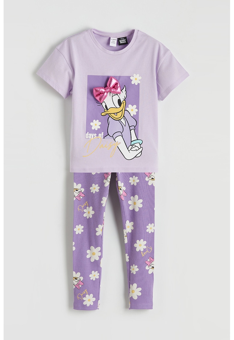 Set de tricou din amestec de bumbac si pantaloni - 2 piese - Lila