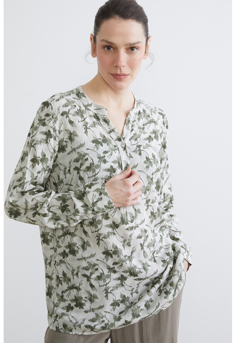 Bluza-tunica cu model floral - Verde inchis/Alb murdar