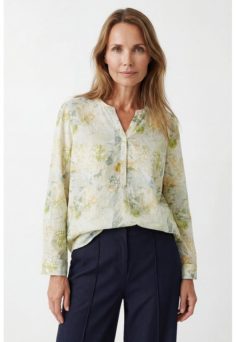 Bluza-tunica cu model floral - Verde/Crem