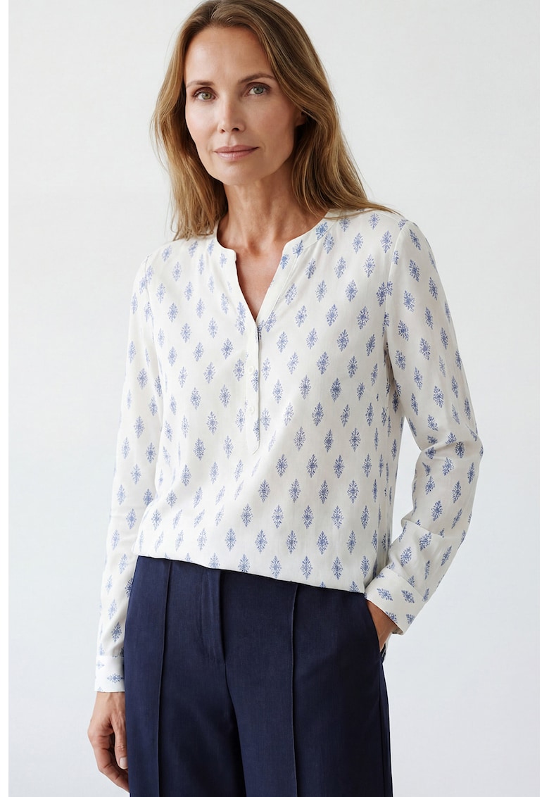 Bluza-tunica cu model floral - Albastru/Crem