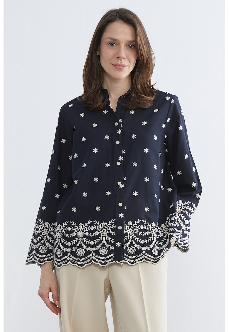 Camasa de bumbac cu broderie - Bleumarin