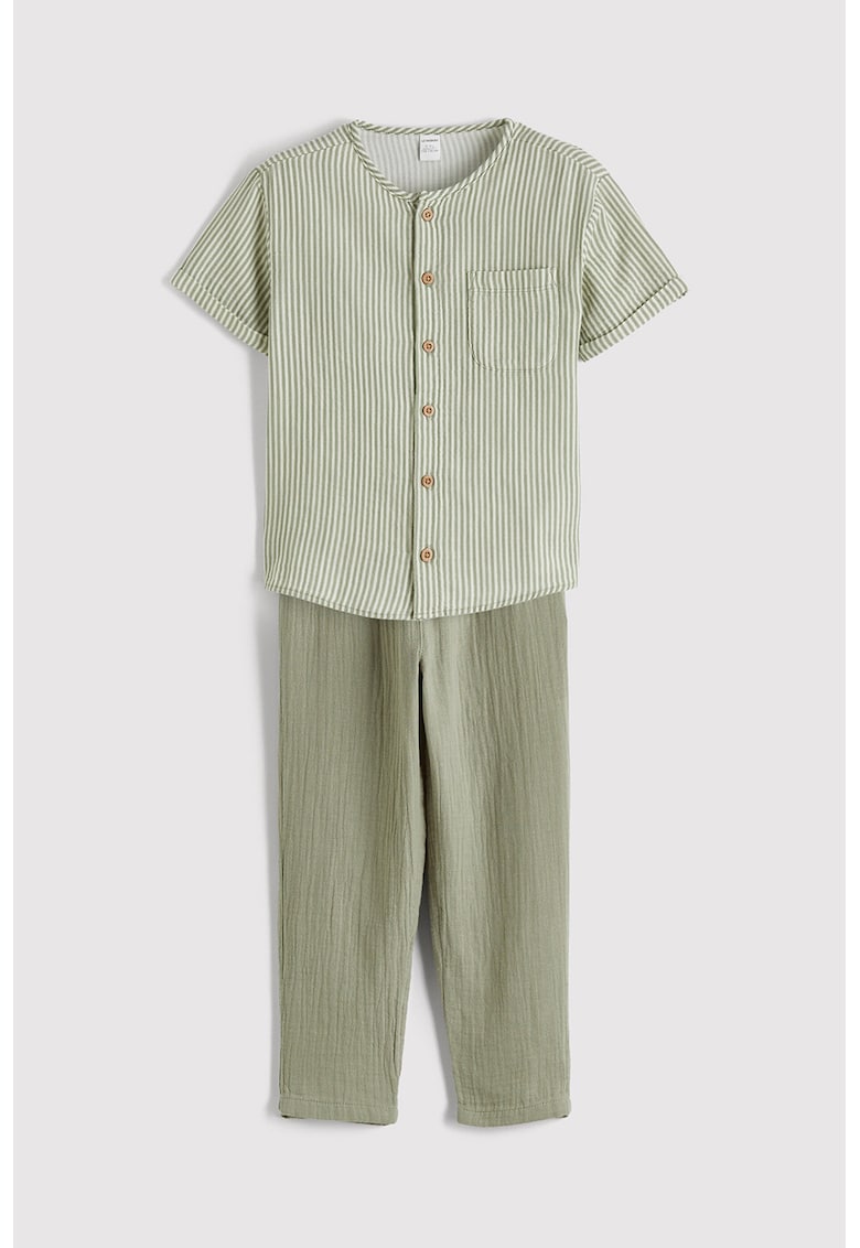 Set de pantaloni si camasa cu dungi - 2 piese - Verde pal/Alb murdar