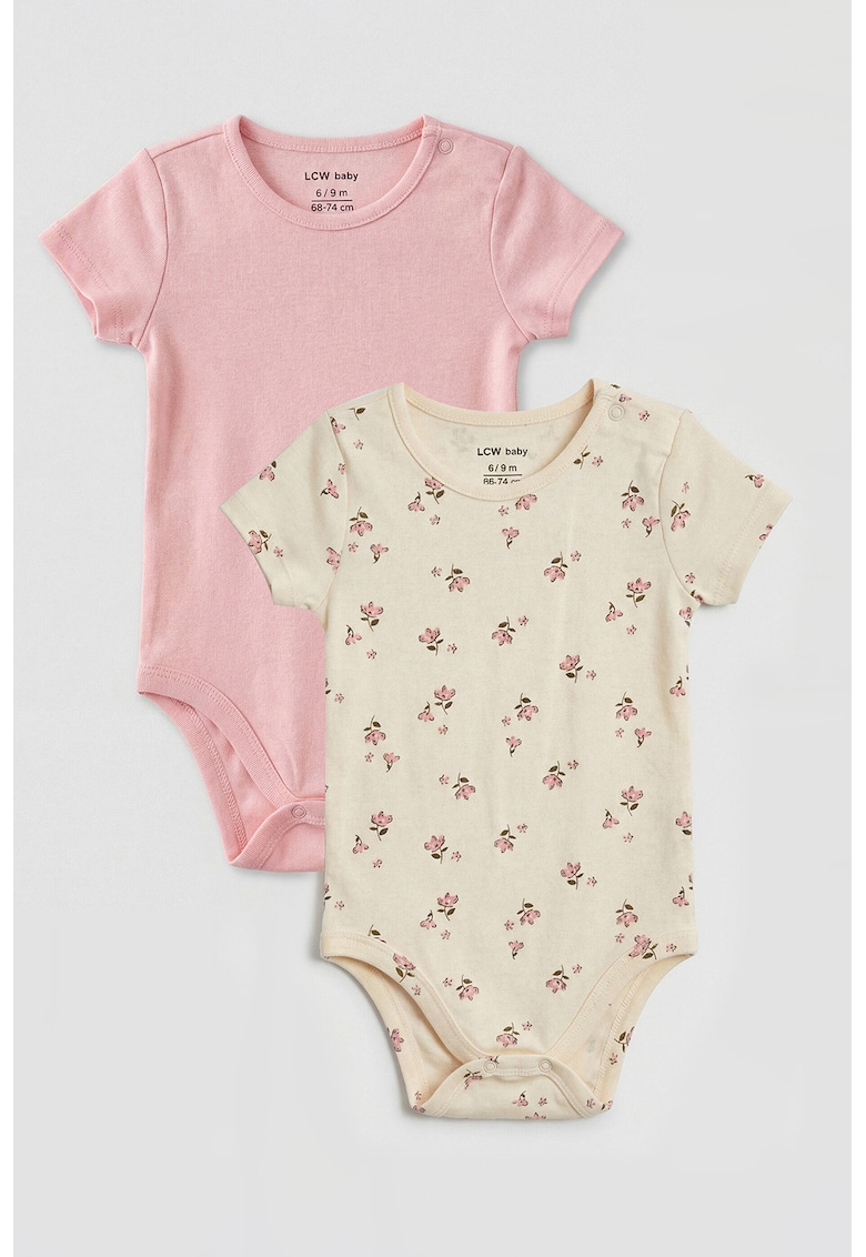 Set de body-uri de bumbac - 2 piese - Roz/Crem