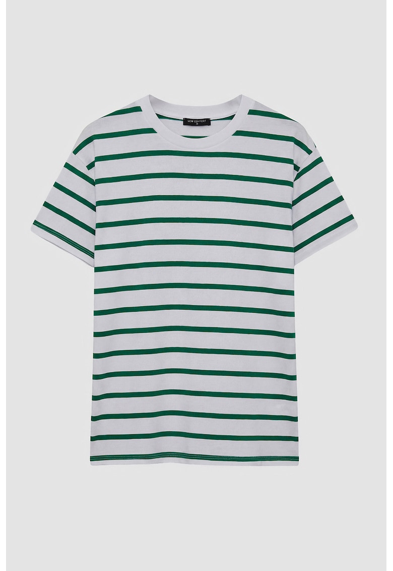 Tricou de bumbac cu dungi - Alb/Verde